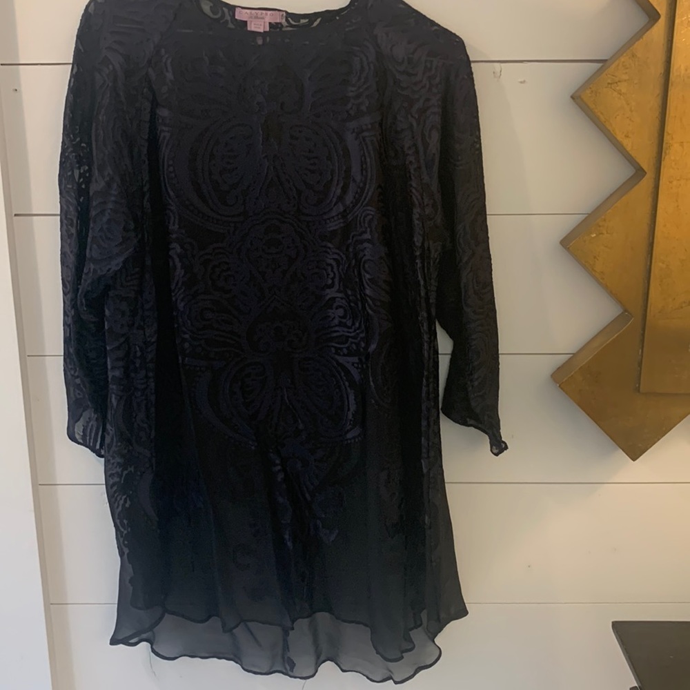 Calypso St Barth sheer silk navy lace tunic, Size Small. EUC